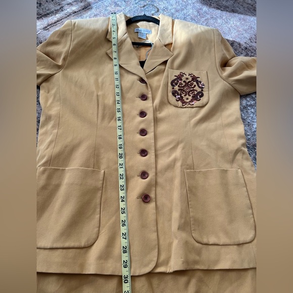 MIMS/COLE Women Blazer Coat Set 16 Silk Golden Yellow Modest Vintage Y2K Classic - Picture 15 of 16